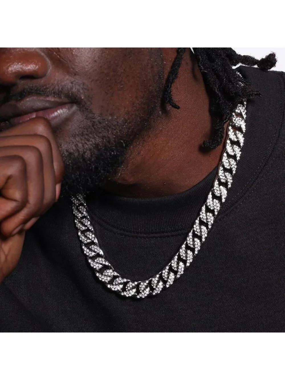 Iced Out Cuban Link Chain Necklace & Bracelet Set for Men - Stylish Jewelry Gift